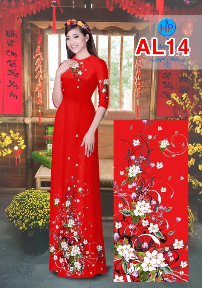 Set áo dài truyền thống in hoa cao cấp AL14